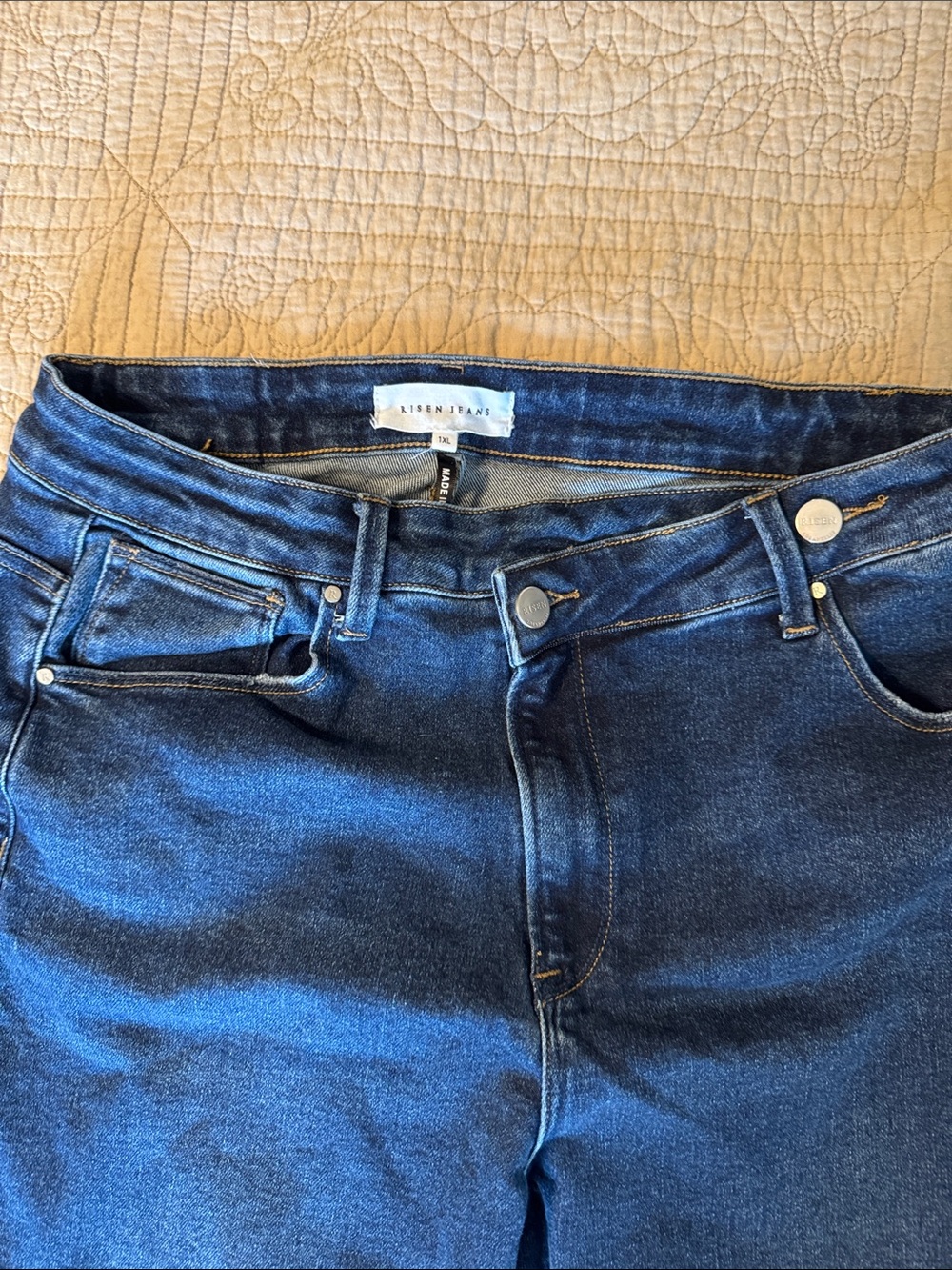 Risen Asymmetrical Button High-Rise Dark Blue Women’s Jeans size 1xl